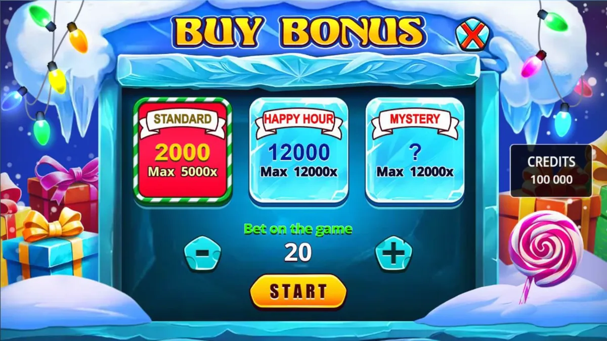 Tampilan visual slot Frozen Barrel Tavern dengan tema kedai musim dingin yang hangat dan simbol-simbol perayaan.