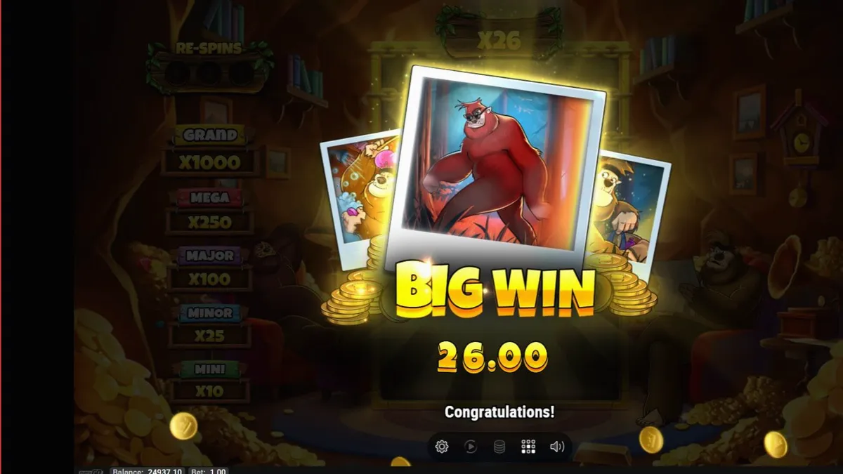 Tampilan visual slot Stompin’ Gold GO Collect dengan karakter yeti dan latar hutan.